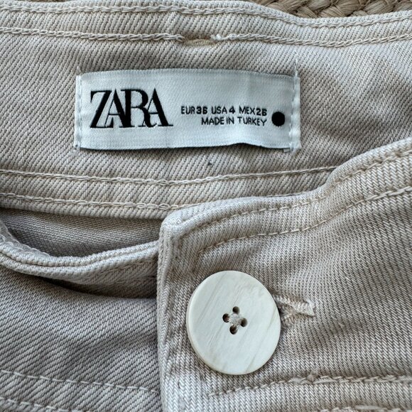 ZARA ZW Collection High Waist Marine Straight Jeans with Pockets – Beige – Size - Picture 14 of 16